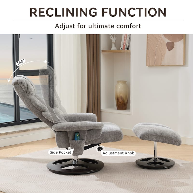 Chenille 360° Swivel Massage Recliner Chair with Ottoman, Massage and Heated Seat