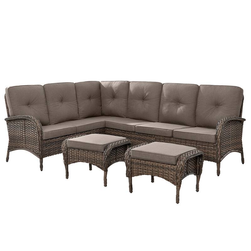 Outdoor L-Shaped Patio Furniture Set with Ottoman