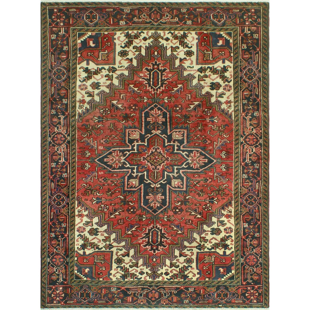 Noori Rug Fine Vintage Heriz Sharyn Red/Charcoal Rug - 6'5" x 8'8"