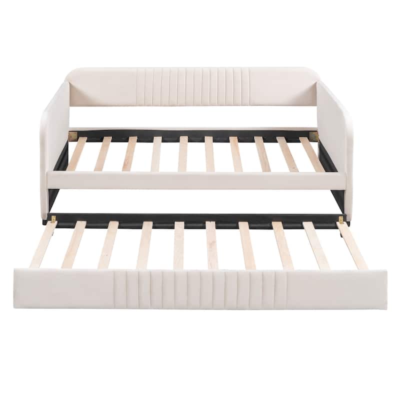 Upholstered Daybed Sofa Bed Twin Size With Trundle Bed and Wood Slat