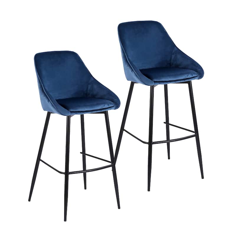 Porthos Home Ugo Bar Stools Set of 2, Velvet Upholstery, Iron Legs - Blue