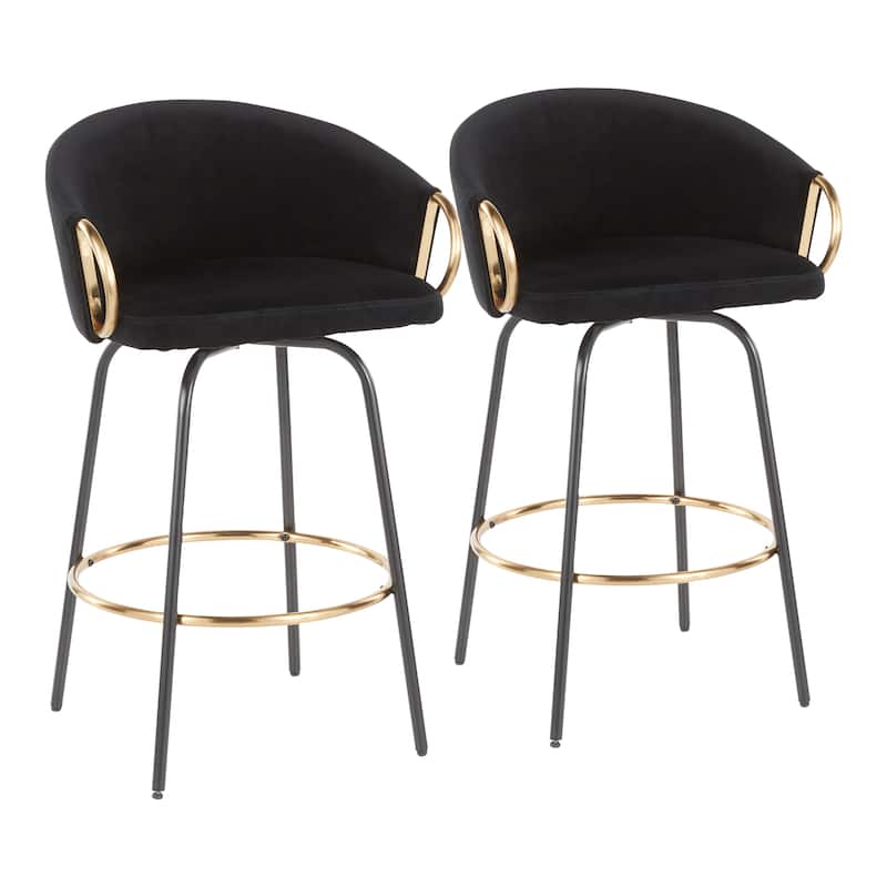 Silver Orchid Battista 26" Fixed-Height Counter Stool with Black Metal Legs & Gold Footrest (Set of 2)