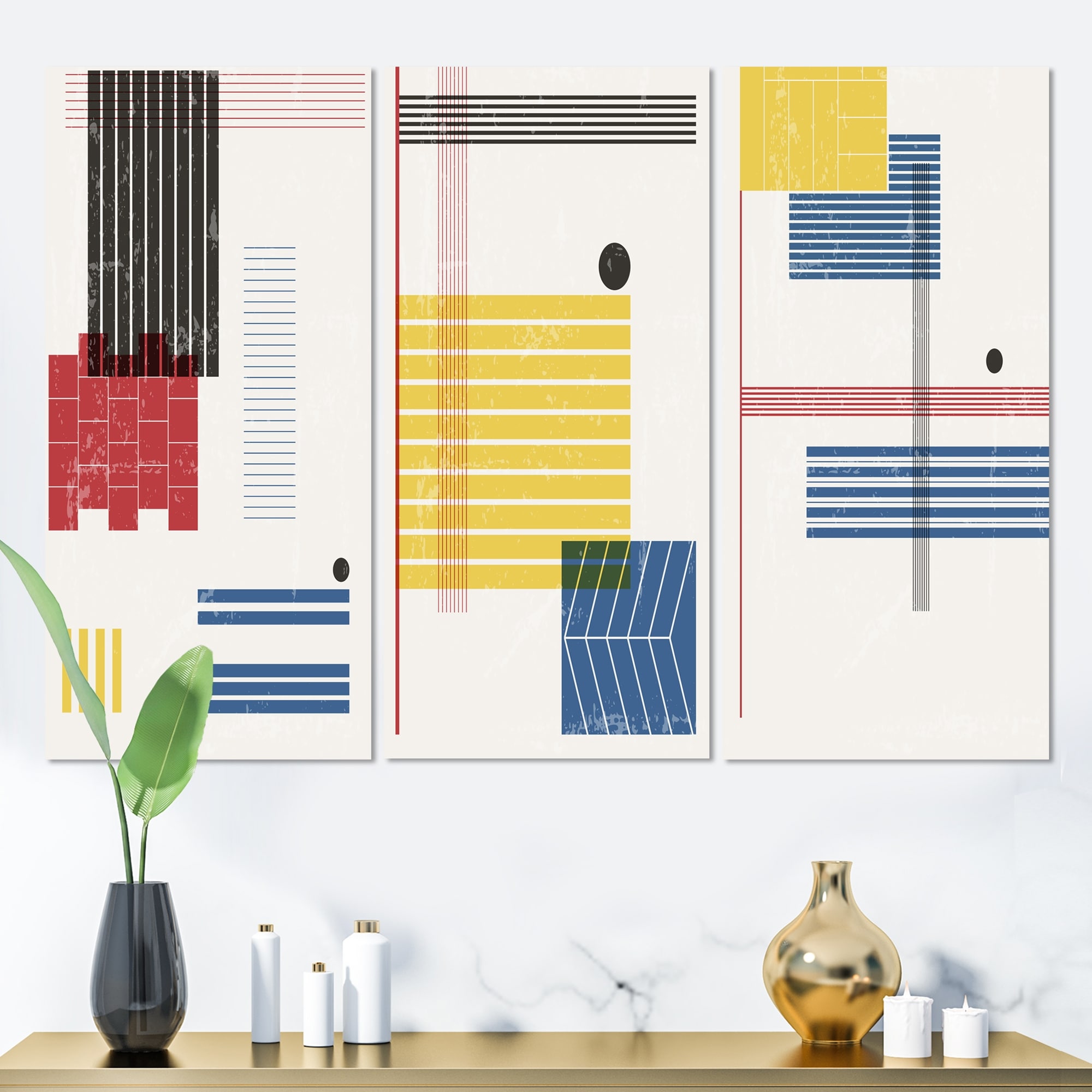 Designart Graphic Vintage Minimal Geometrics III - Modern Abstract Wall Art with Retro Geometric Patterns, Minimalist Design for Contemporary Home Decor-image