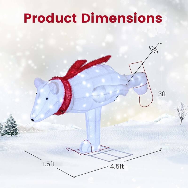 Costway 4.5 ft Christmas Skiing Polar Bear with 80 LED Lights Ground - White + Red - See Details