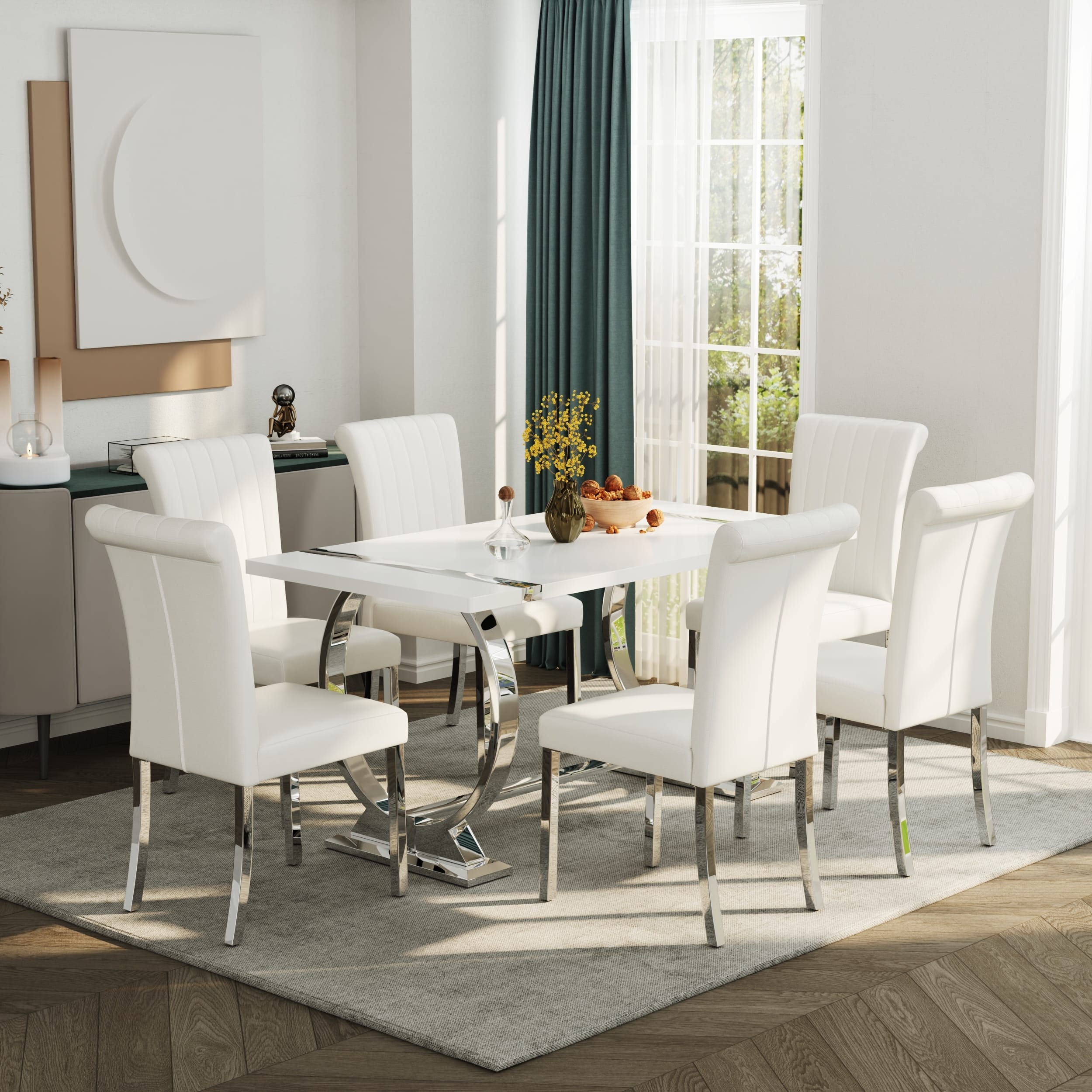 Option White Table Silver Chairs