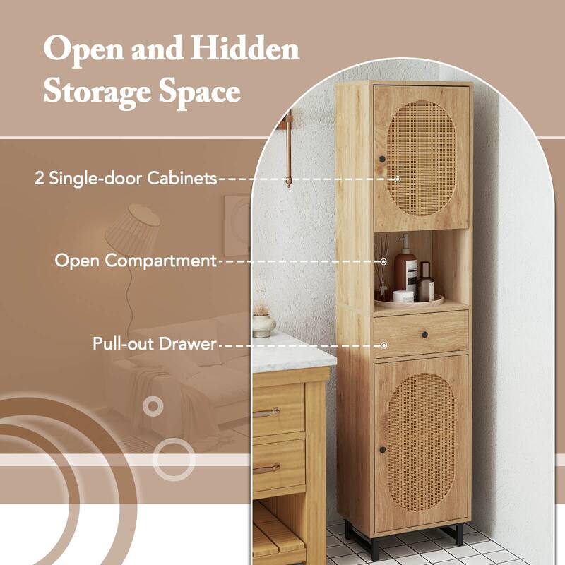 Costway 67" Tall Bathroom Cabinet with 2 Doors Open Compartment & - See Details