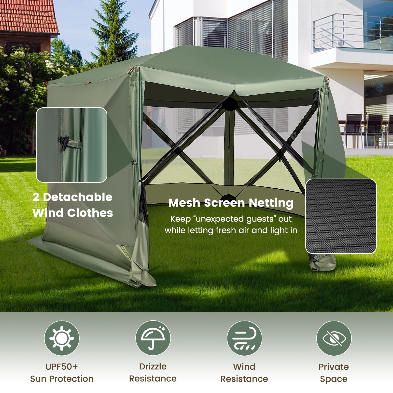 Costway 11.5 X 11.5 FT 6-Sided Pop-up Screen House Tent With 2