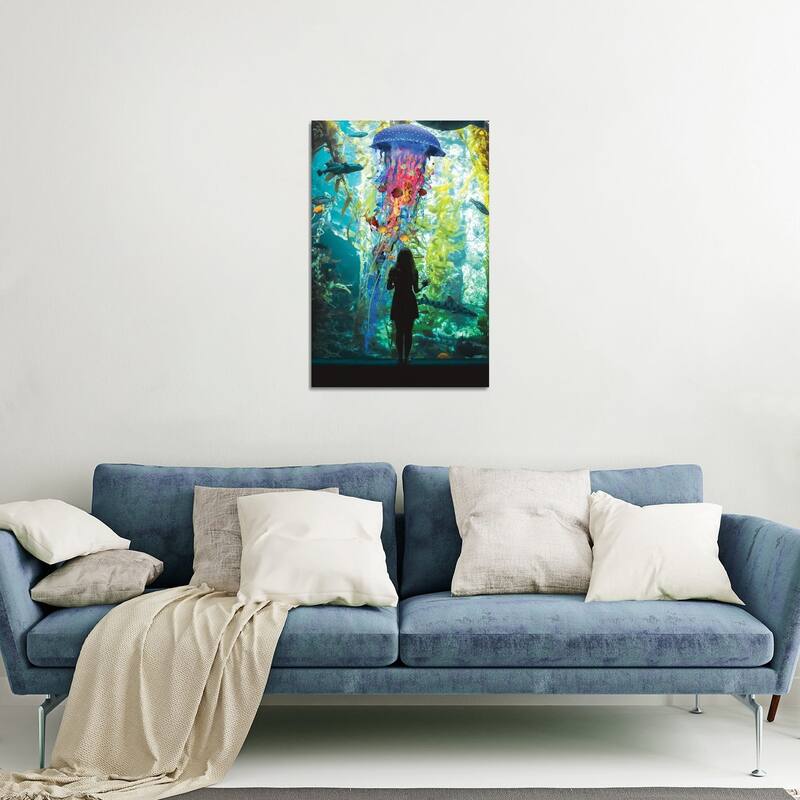 Electric Jellyfish World Is An Aquarium Print On Acrylic Glass by David Loblaw