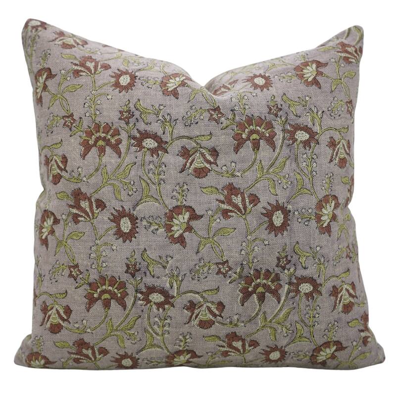 Fabdivine Cushion Cover Block Printed Throw Pillowcase Pink Thick Linen for Cozy Accent Home Floral Farmhouse Décor, Nayab - Pillow Covers - 24" x 24" - Nayaab- Purple, Brown