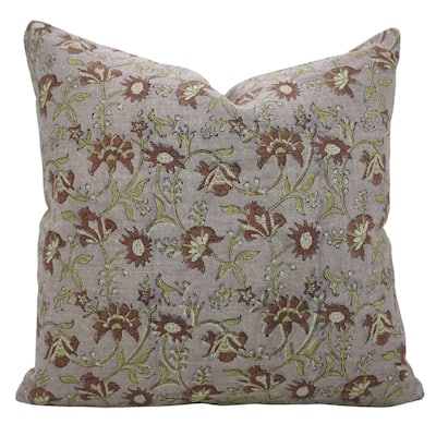 Fabdivine Cushion Cover Block Printed Throw Pillowcase Pink Thick Linen for Cozy Accent Home Floral Farmhouse Décor, Nayab