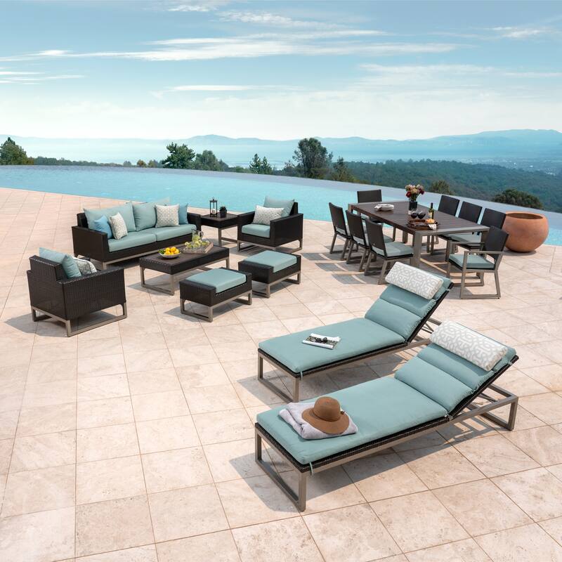 Milo Espresso 18 Piece Sunbrella Outdoor Patio Estate Set