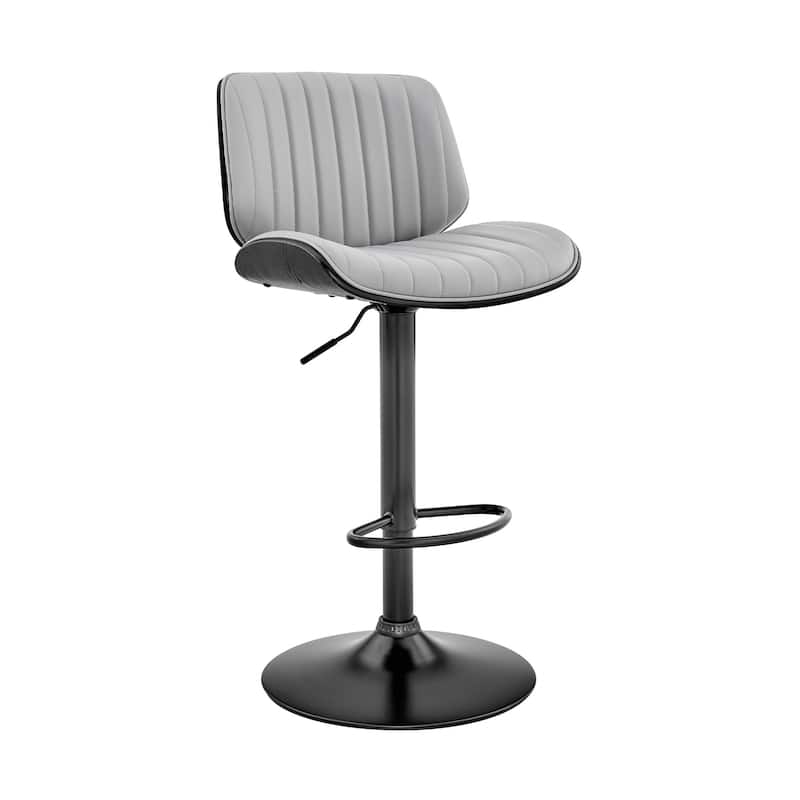 Adjustable Gray Faux Leather Black Steel and Wood Bar Stool - 43" x 19" x 20"