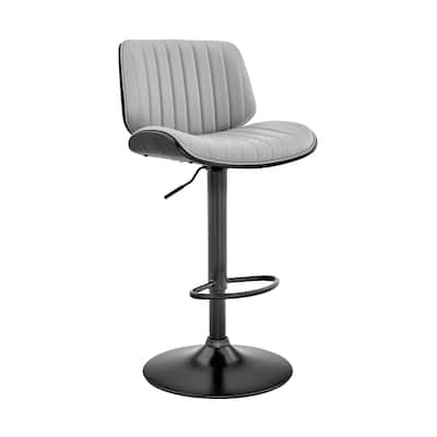 Adjustable Gray Faux Leather Black Steel and Wood Bar Stool - 43" x 19" x 20"