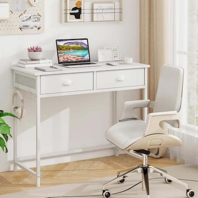 36'' Space Saving Laptop Desk Small Computer Desk w/ Hooks