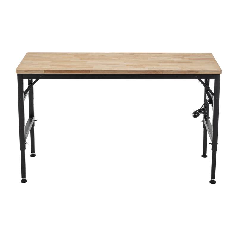 Adjustable Height Workbench, 60" Rubber Wood Top Heavy duty Workstation with Power Outlets
