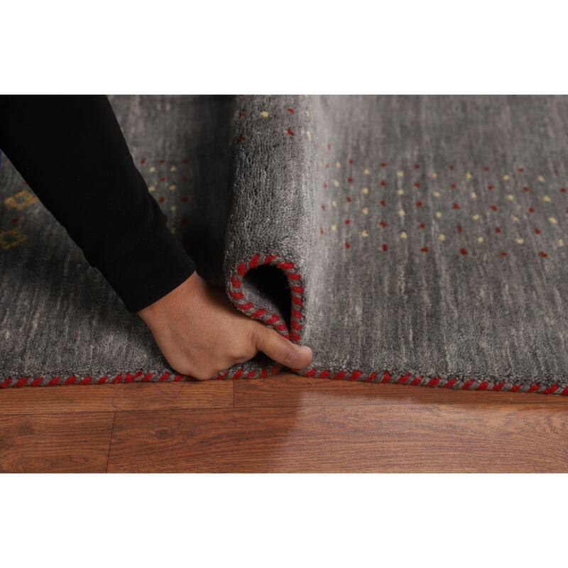 Tribal Gray Gabbeh Oriental Area Rug Hand-Knotted Wool Carpet - 8'1"x 9'10"