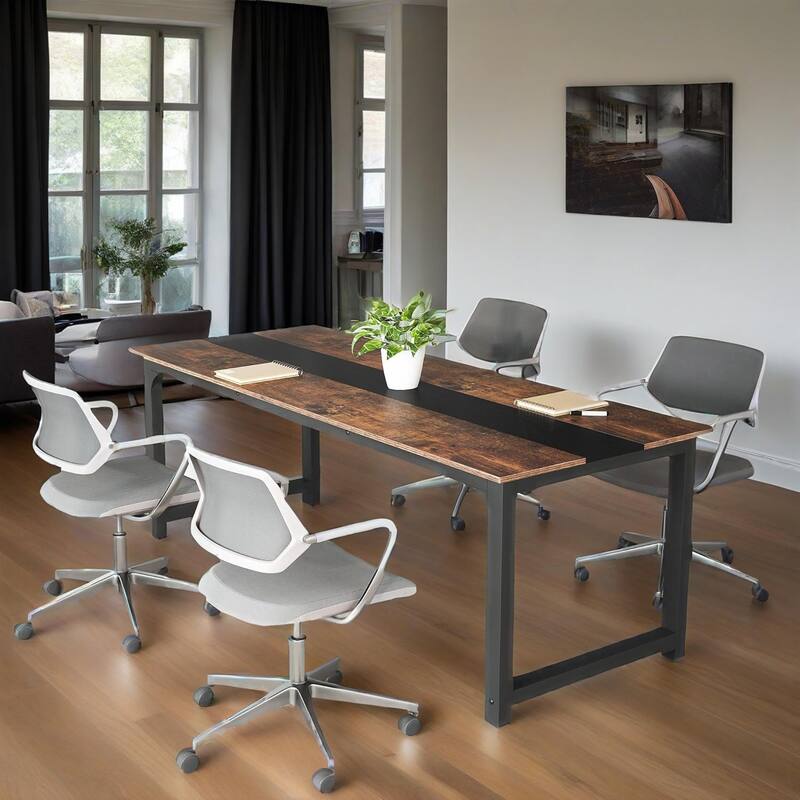 Brown-Black Steel Frame Office Desk Large Sturdy Adjustable Legs 900 lb