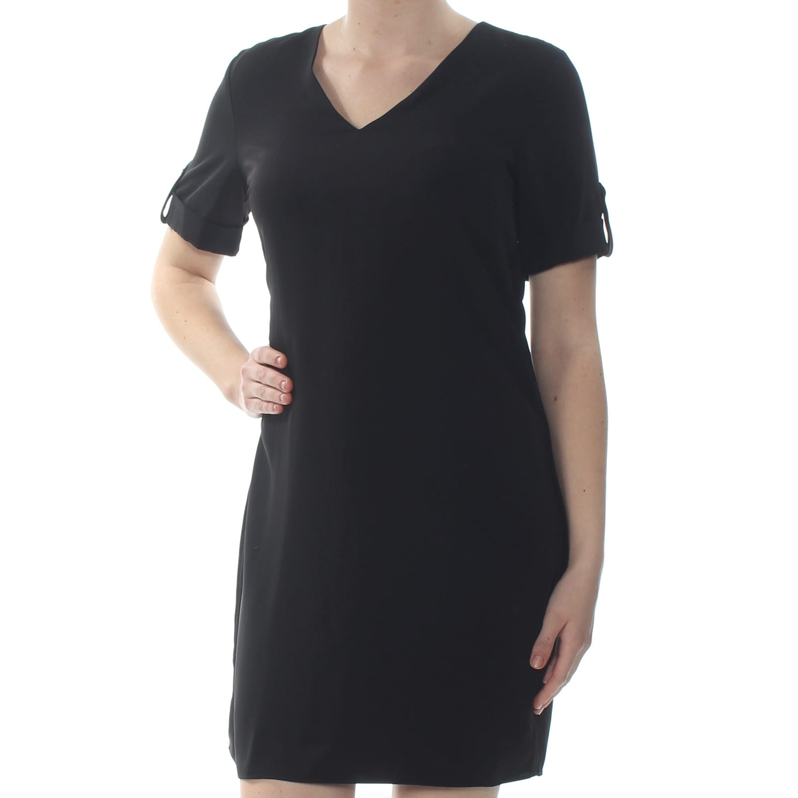 black short sleeve sheath dress