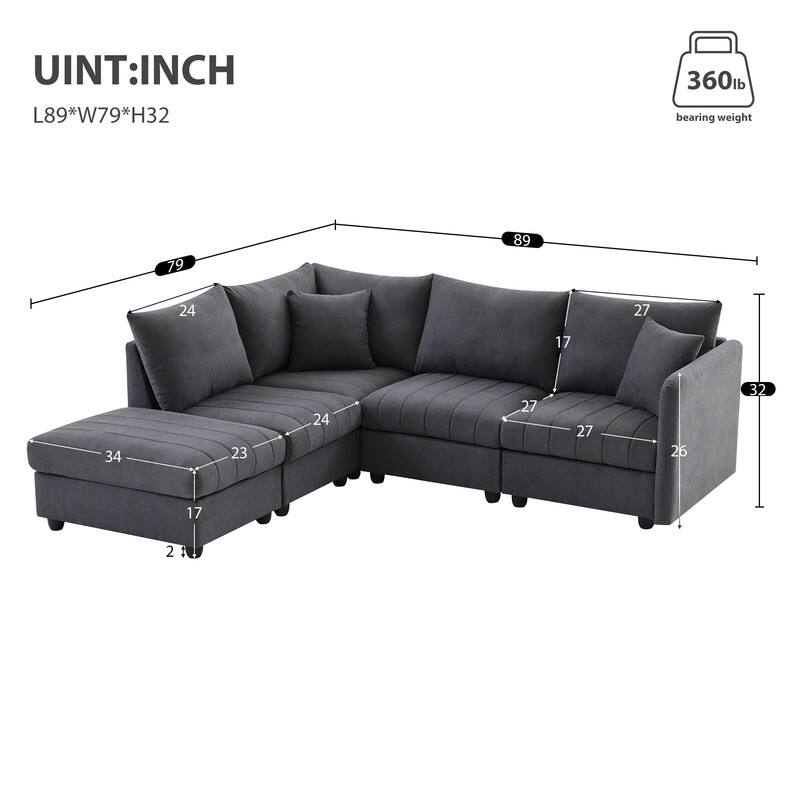 89x79" Modern Sectional Sofa with Convertible Ottoman,Living Room Couches L Shape Sofa with 2 Pillows