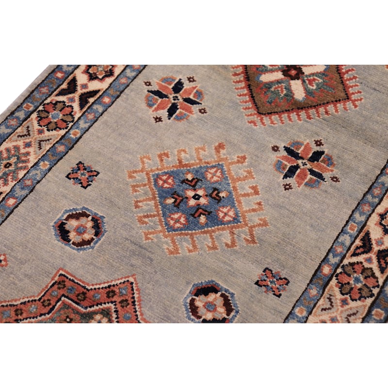 Bohemian Kazak Josiah Light Blue/Natural Wool Runner - 2'3'' x 5'9''