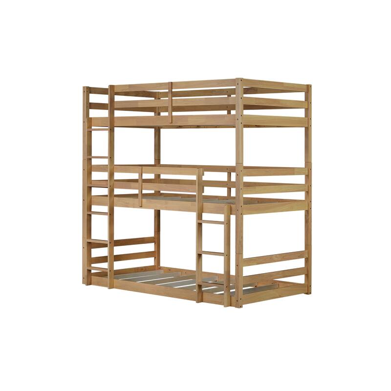 Triple Bunk Bed with Ladders, Guardrails, Detachable Bed Frame, Convertible 3 Beds, Twin Over Twin Over Twin for Multi Children