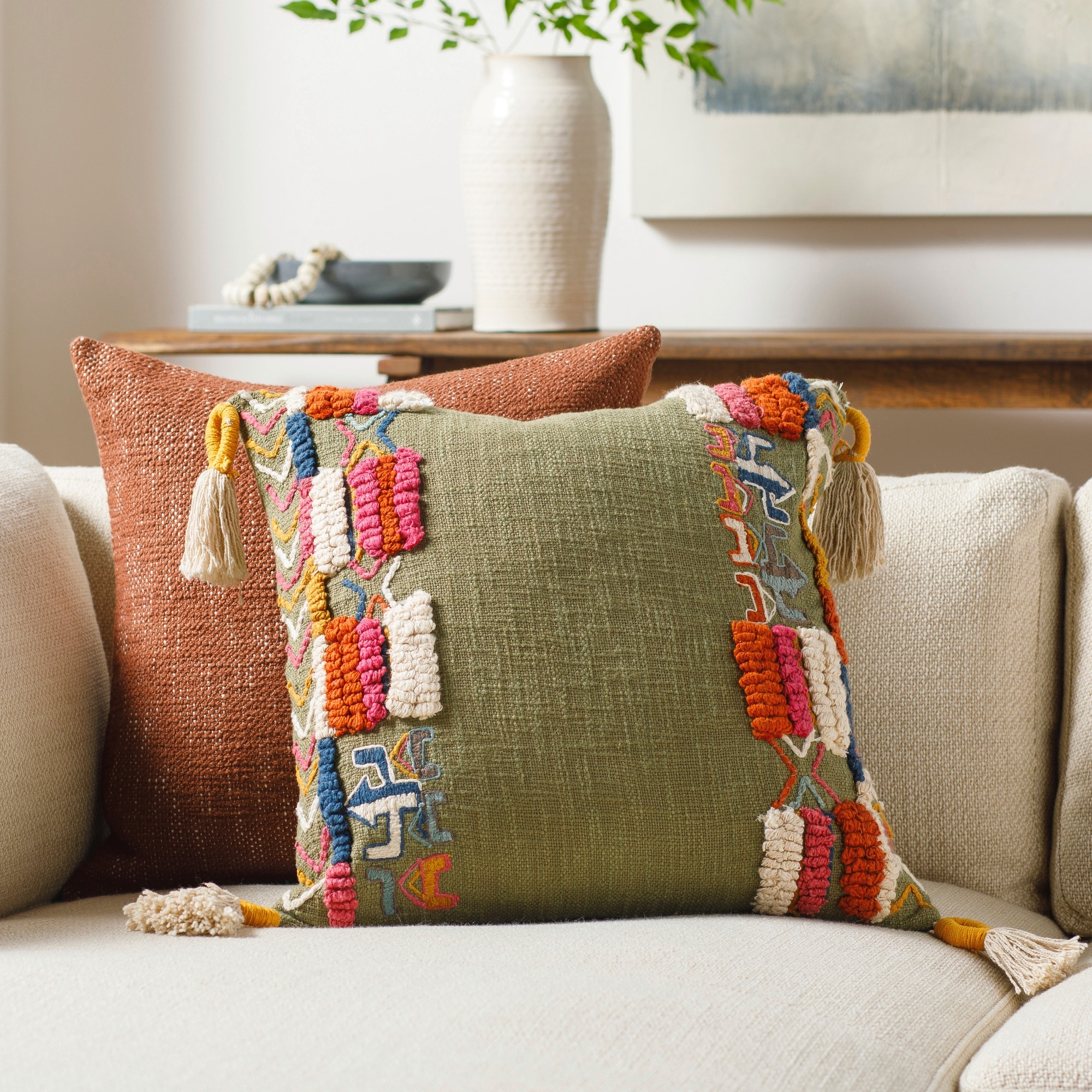 Shaye Colorful Embroidery Details Throw Pillow