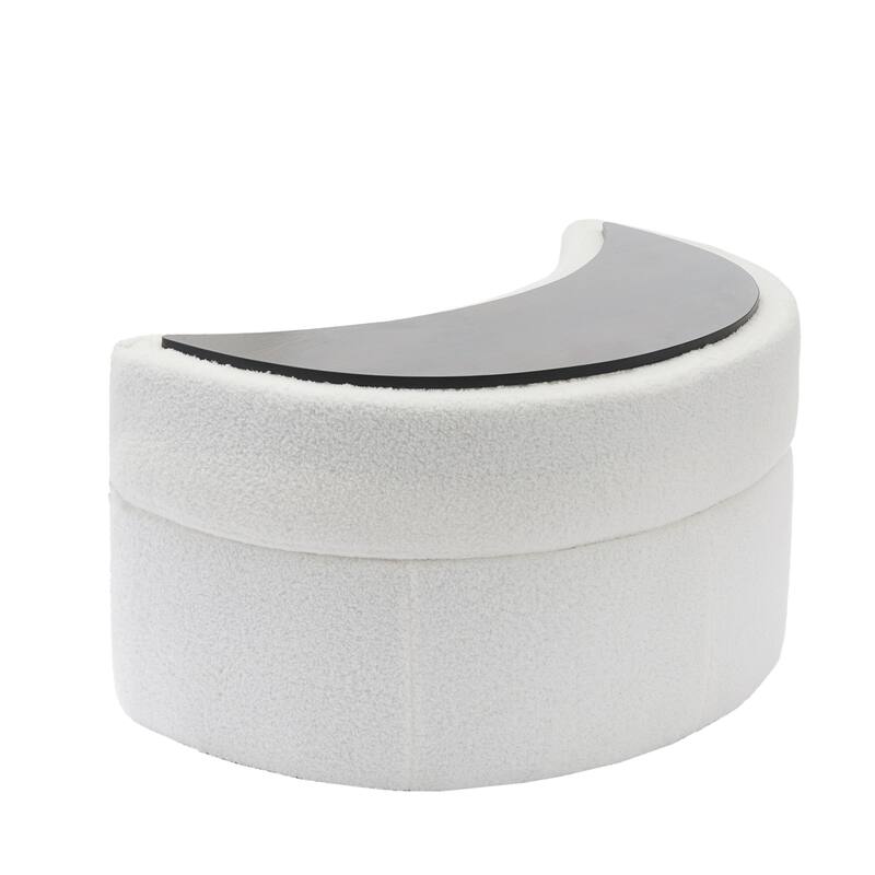 Chenille Half Moon Storage Ottoman(Set of 2)