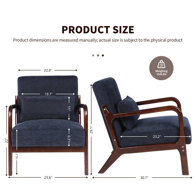 Armchair Solid Wood Frame Accent Chair with Detachable Lumbar Pillow Living Room Chairs
