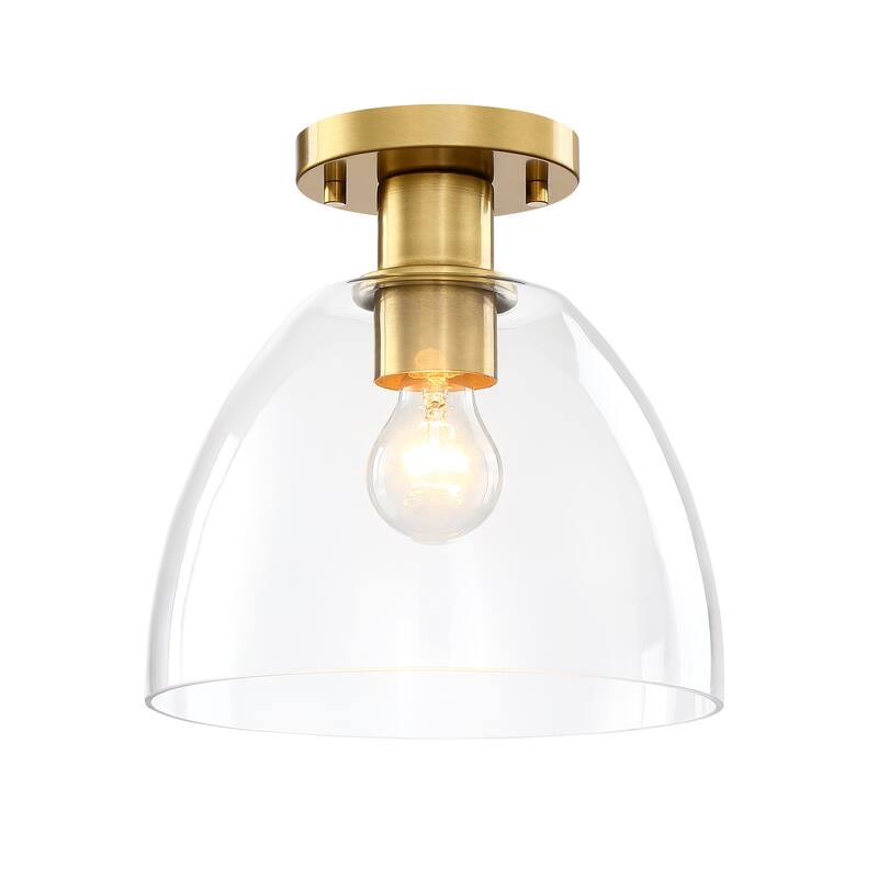 Indigo 10 in. 1-Light Brushed Gold Modern Semi Flush Mount with Clear Glass Shade for Bedrooms