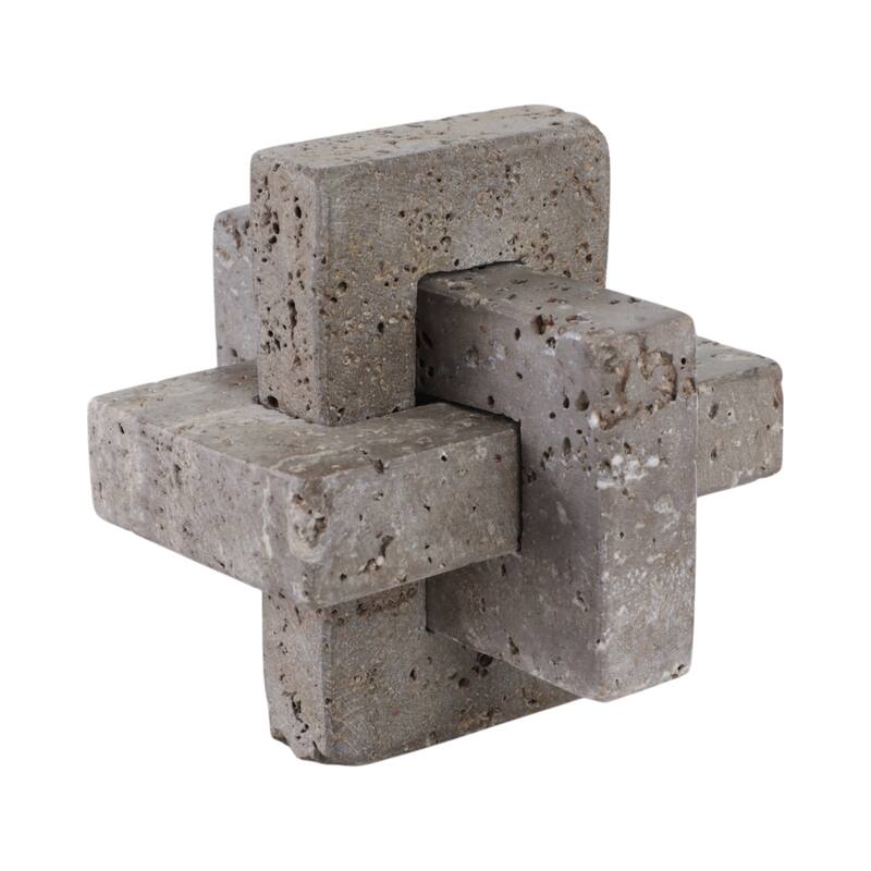 Stone Metal Decorative Object Interlocking Block Geometric Sculpture