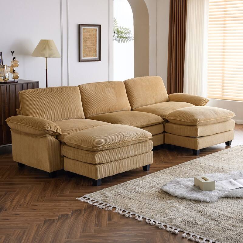 Double Layer Cushion Cloud Couch, Moludar Sofa With Reversible Ottoman For Living Room