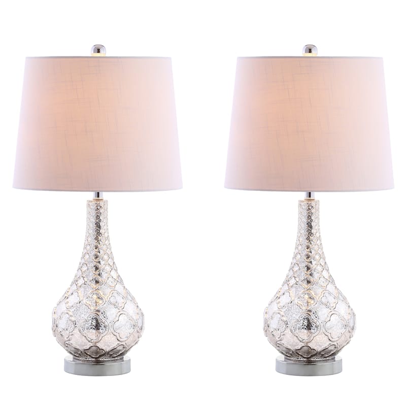 Jane 25.5" Glass LED Table Lamp, Mercury Silver (Set of 2) by JONATHAN Y
