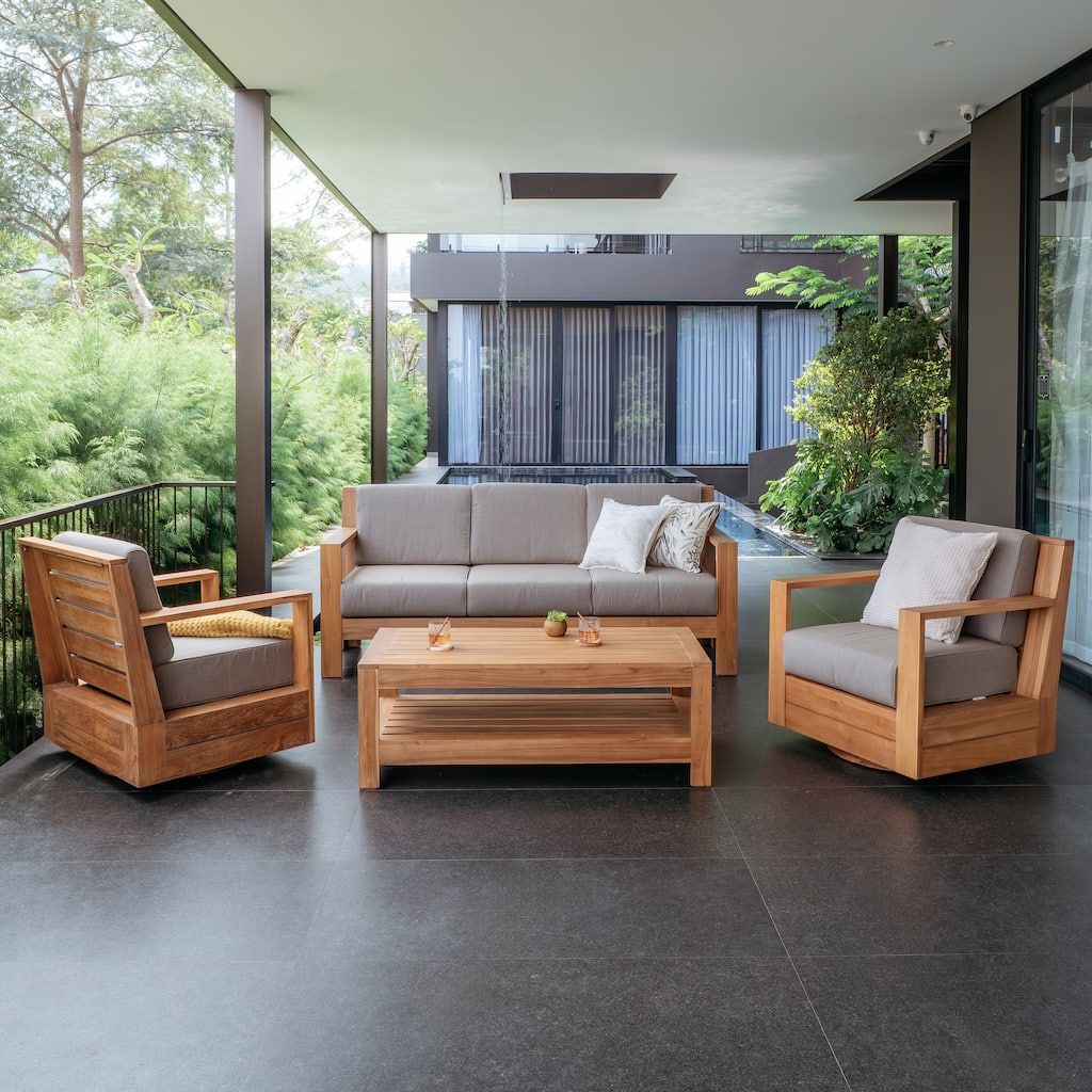 Cambridge Casual Logan 4-Piece Teak Outdoor Swivel Conversation Set with Sunbrella Cushions