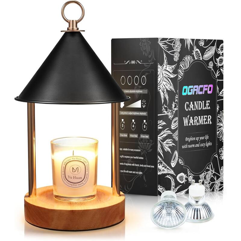 EROMMY Candle Warmer Lamp – 2 Bulbs, Timer, Dimmable Light, Adjustable Height, Anti-Scald Design, Flameless Wax Melter