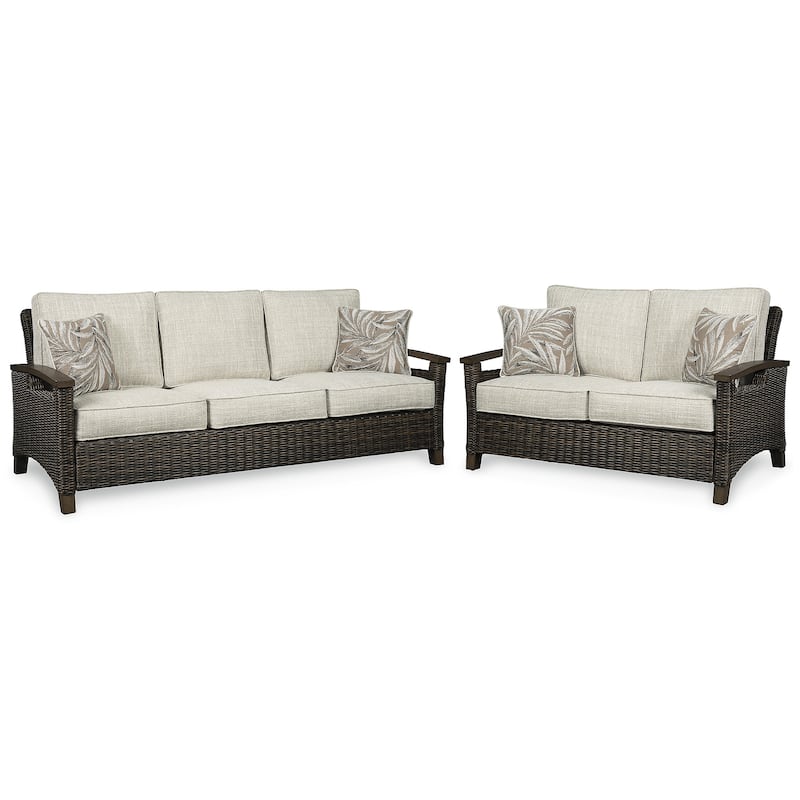 Signature Design by Ashley Paradise Trail Medium Brown/Beige 2-Piece Outdoor Seating Package - 84"W x 34"D x 37"H