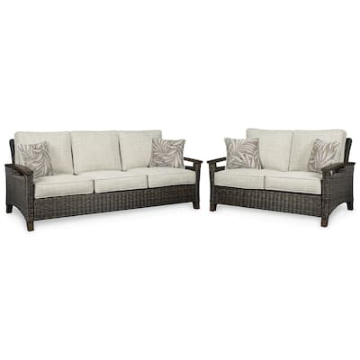 Signature Design by Ashley Paradise Trail Medium Brown/Beige 2-Piece Outdoor Seating Package - 84"W x 34"D x 37"H