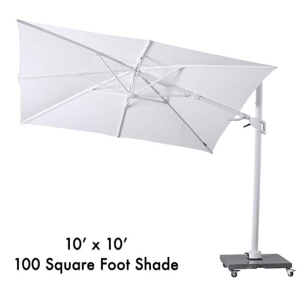 Margutta 10 ft. Square Aluminum Cantilever Tilt Outdoor Patio Umbrella with Granite Base in All White Margutta 10 ft. Square Aluminum Cantilever Tilt Outdoor Patio Umbrella with Granite Base in All White