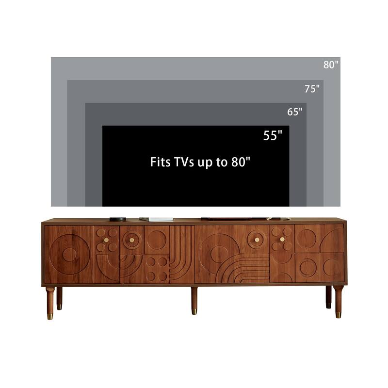 Mid-Century Modern TV Stand-Walnut Entertainment Center with 4 Storage Cabinets, Fits 55+ Inch TVs, Minimalist Design for Living