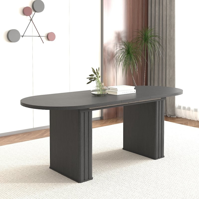 Oval Kitchen Extendable Dining Table with Wooden Strip Base