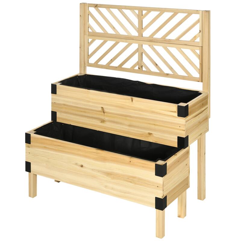 Two Level Raised Garden Bed Planter Box with Trellis Lattice Back