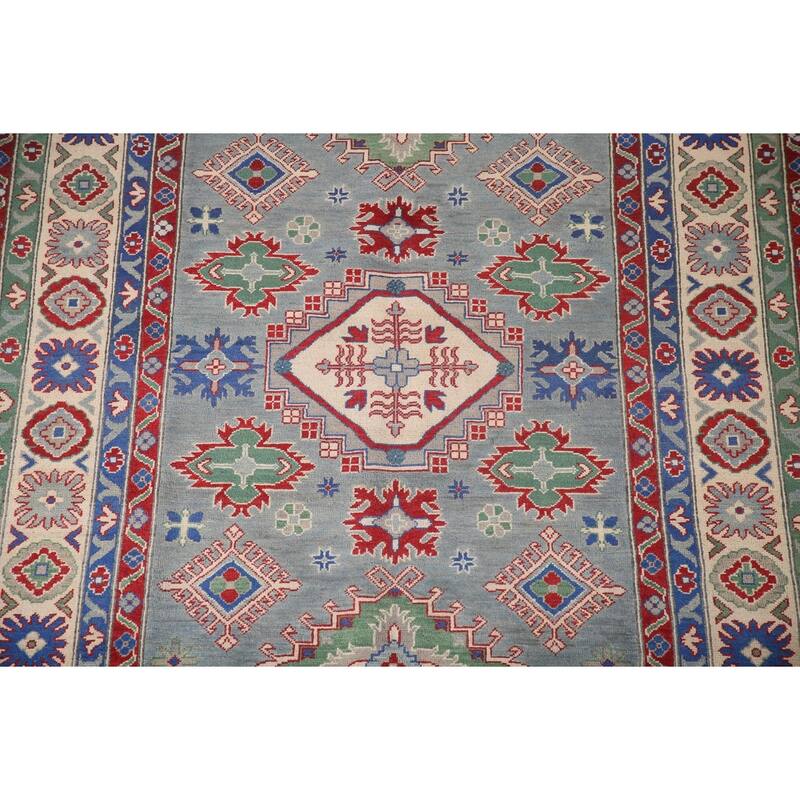 Gray Geometric Kazak Oriental Area Rug Wool Carpet - 6'3" x 8'11"