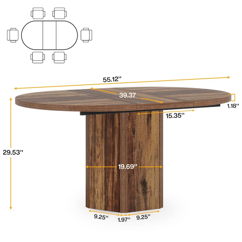 55.12 Inch Long Dining Table for4-6 People, Rustic Farmhouse Rectangular Wood Kitchen Table with Strong Metal Frame