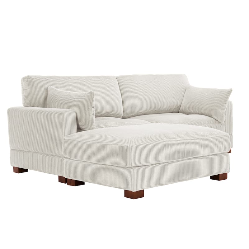 85in.W Corduroy Modular 3-Piece L-Shaped Sectional Sofa with Ottoman