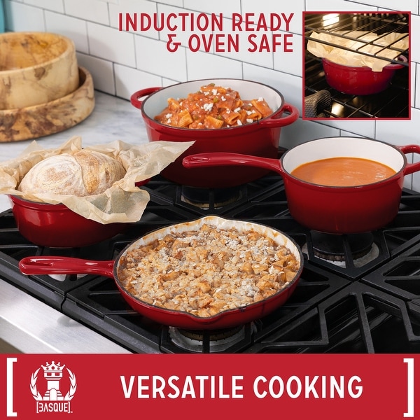 Basque Enameled Cast Iron 7-Piece Cookware Set, Nonstick - Bed