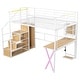 preview thumbnail 17 of 30, Full Size Metal Loft Bed with Desk, LED-Lit Shelves, Built-in Wardrobe, and Storage Stairs, Workstation Combo for Kids or Teens