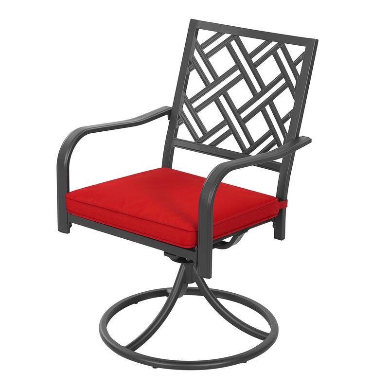 7PCS Metal Patio Dining Set with Umbrella Hole, Swivel Chairs with Cushions