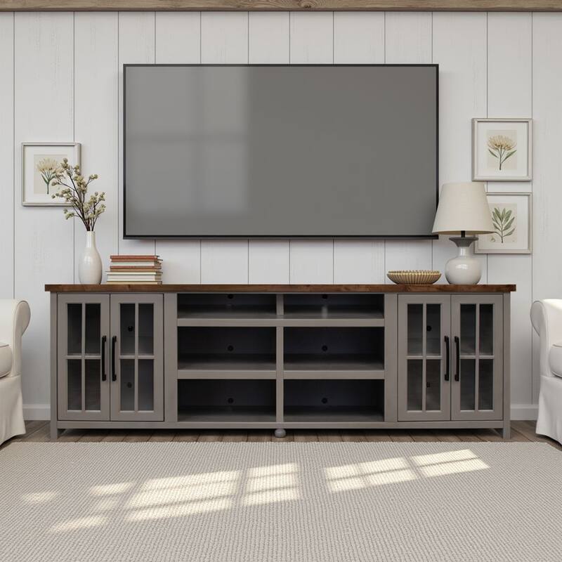 Bridgevine Home Modern Farmhouse 96 inch TV Stand Console for TVs up to 100 inches, No Assembly Requried, Two-Tone Finish