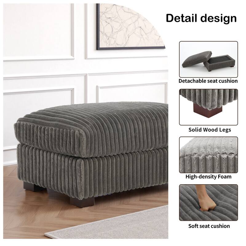 40" W Oversized Rectangle Plush Corduroy Ottoman