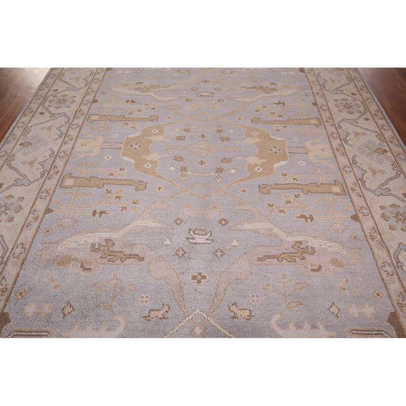 Gray Oushak Indian Area Rug Handmade Transitional Wool Carpet - 8'1"x 9'10"