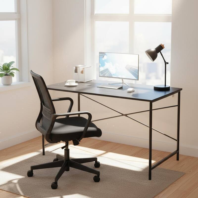 Homy Casa Modern Computer Desk, 47in Metal X Office Writing Table